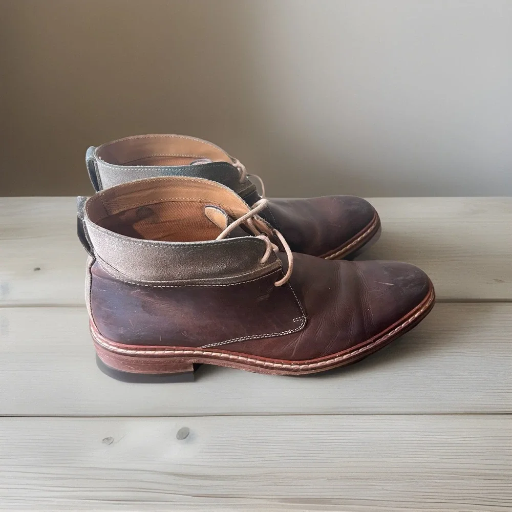Cole Haan Mens Williams Welt Chukka Boot 9M Two Tone Brown Leather Suede Lace Up